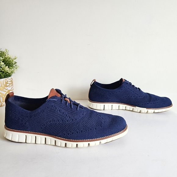 Cole Haan ZeroGrand Wingtip Navy Blue Men's Casual Dress Oxfords - Main Image